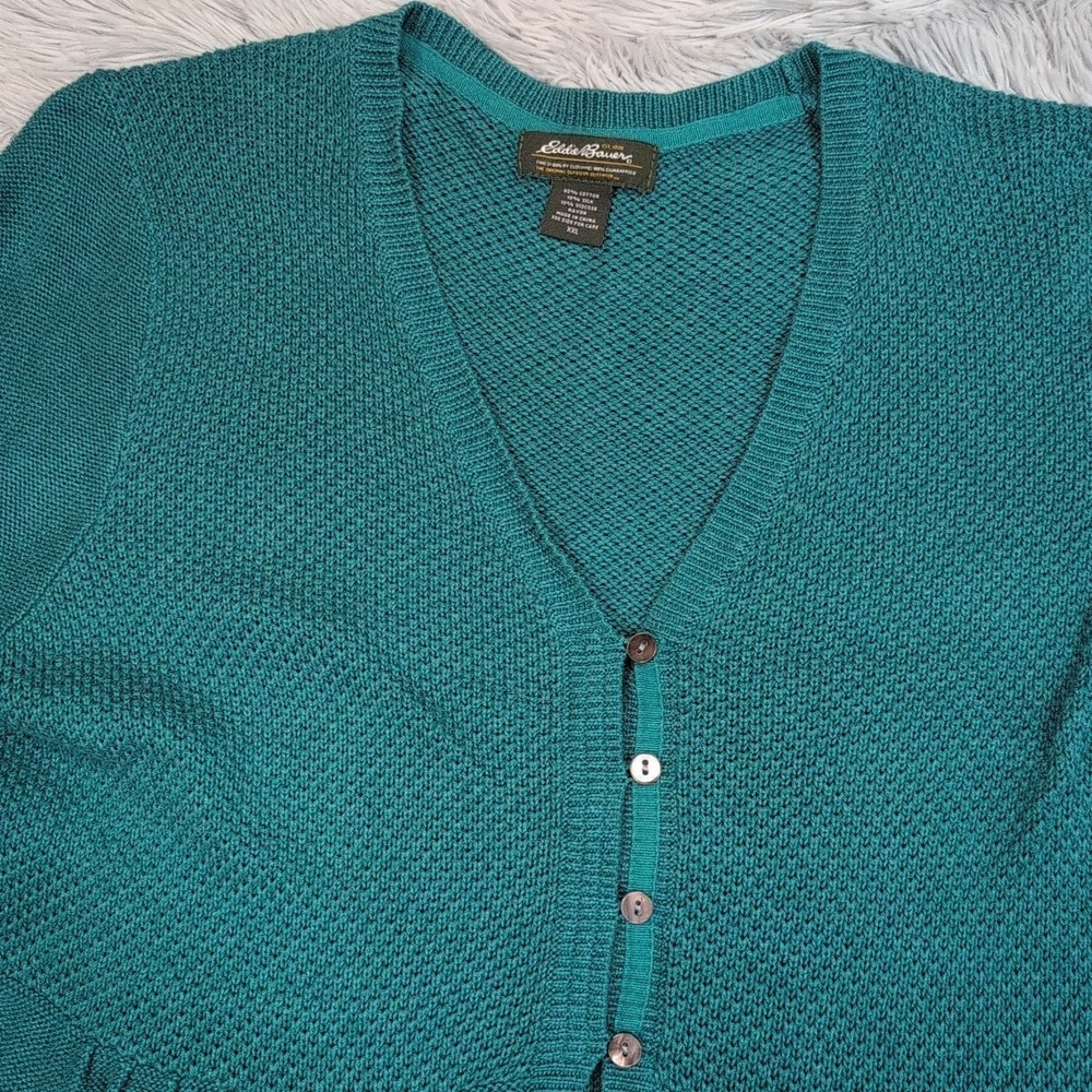 Eddie Bauer Sweater Womens XXL Green Cardigan Silk Blend Button Up Preppy Comfy - Picture 9 of 9